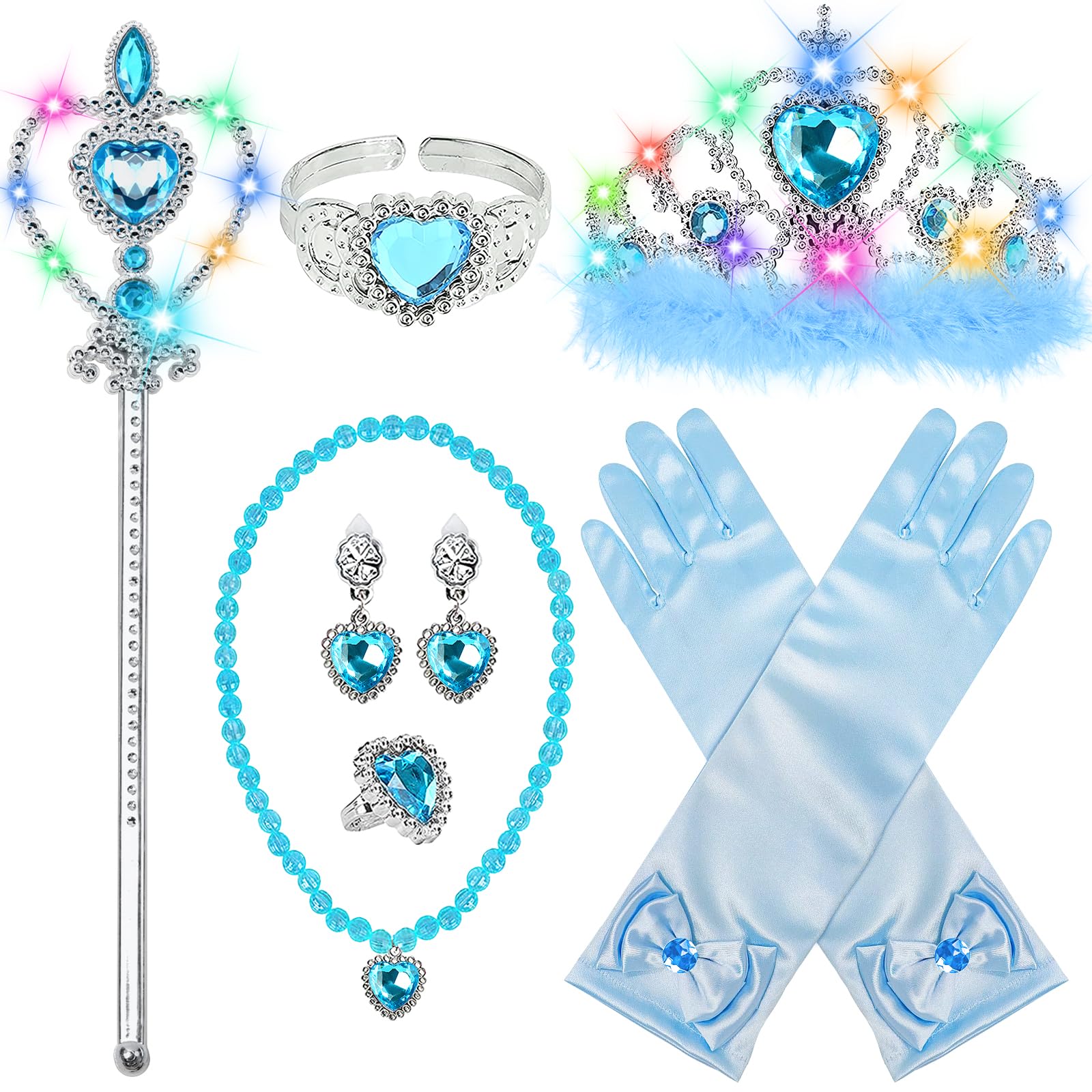 BIBUTY Princess Crown Tiara for Little Girls Princess Dress Up Accessories, Light Up Tiara Wand Toy Gifts for 3-6 Girl