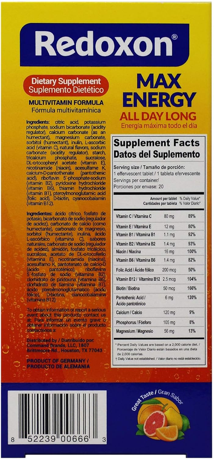 Buy Redoxon Max Energy Sustained Energy Formula Helps Support Your Immune System Max Energy All Day Long Citrus Fruits Flavor Effervescent Tablets 2 Oz Box Online In Guatemala B08kwpbtn4