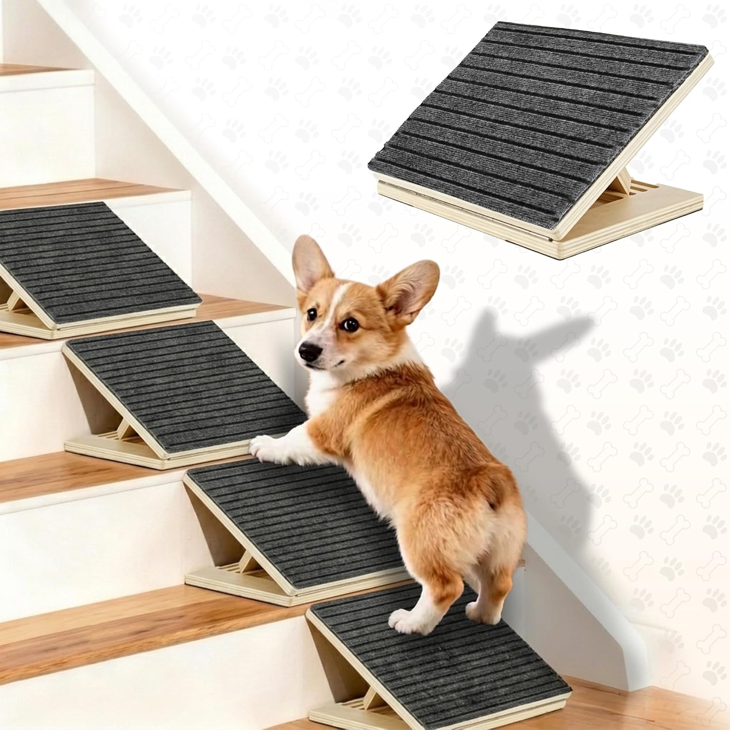 4 Pack Upgraded Dog Ramps for Stairs, Adjustable Stair ramp for Dogs,Portable Dog Stairs with Mat for Small Dogs and Cats, Non-Slip Pet Steps for Elderly or Injured Pets