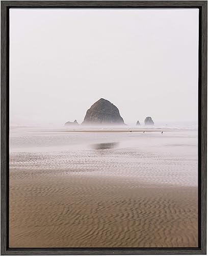 Kate and Laurel Sylvie Oregon Coastal Scene - Lienzo enmarcado para pared, 18 x 24 pulgadas, gris oscuro