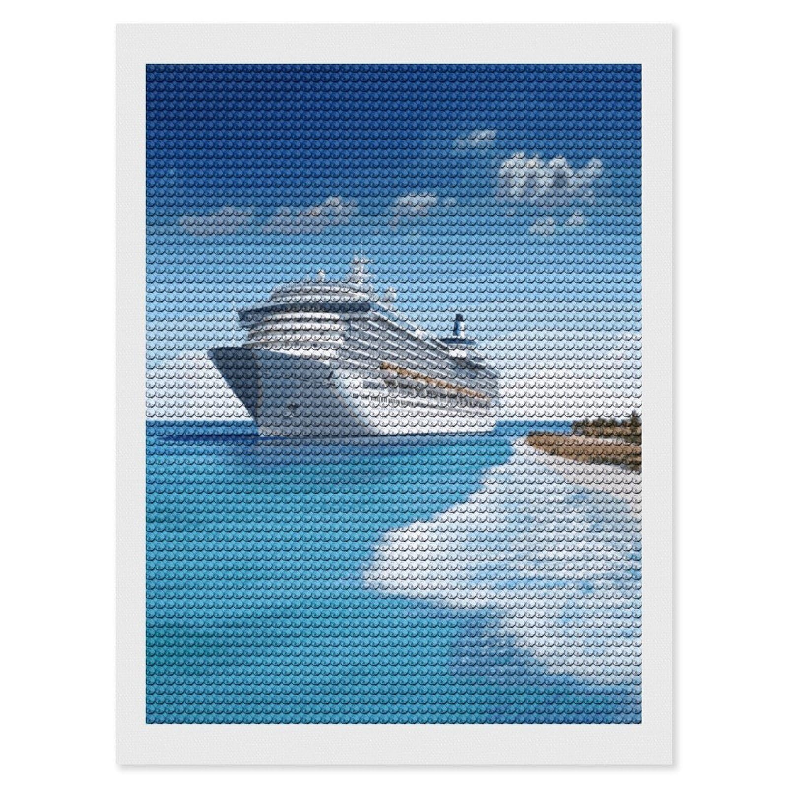 MUSM Seaside Cruise Ship Diamond Painting Kits for Adults DIY Round Paint with Diamonds Pictures Personalized Diamond Photo Art Full Drill for Beginners Wall Decor Gifts