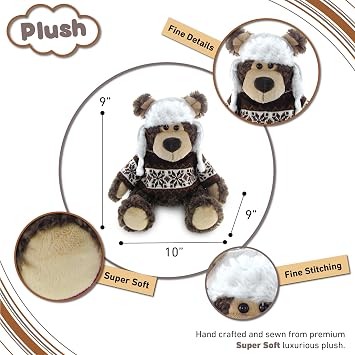 DolliBu Stuffed Animal Brown Grizzly Bear Plush Toy Gift - 9 Inches