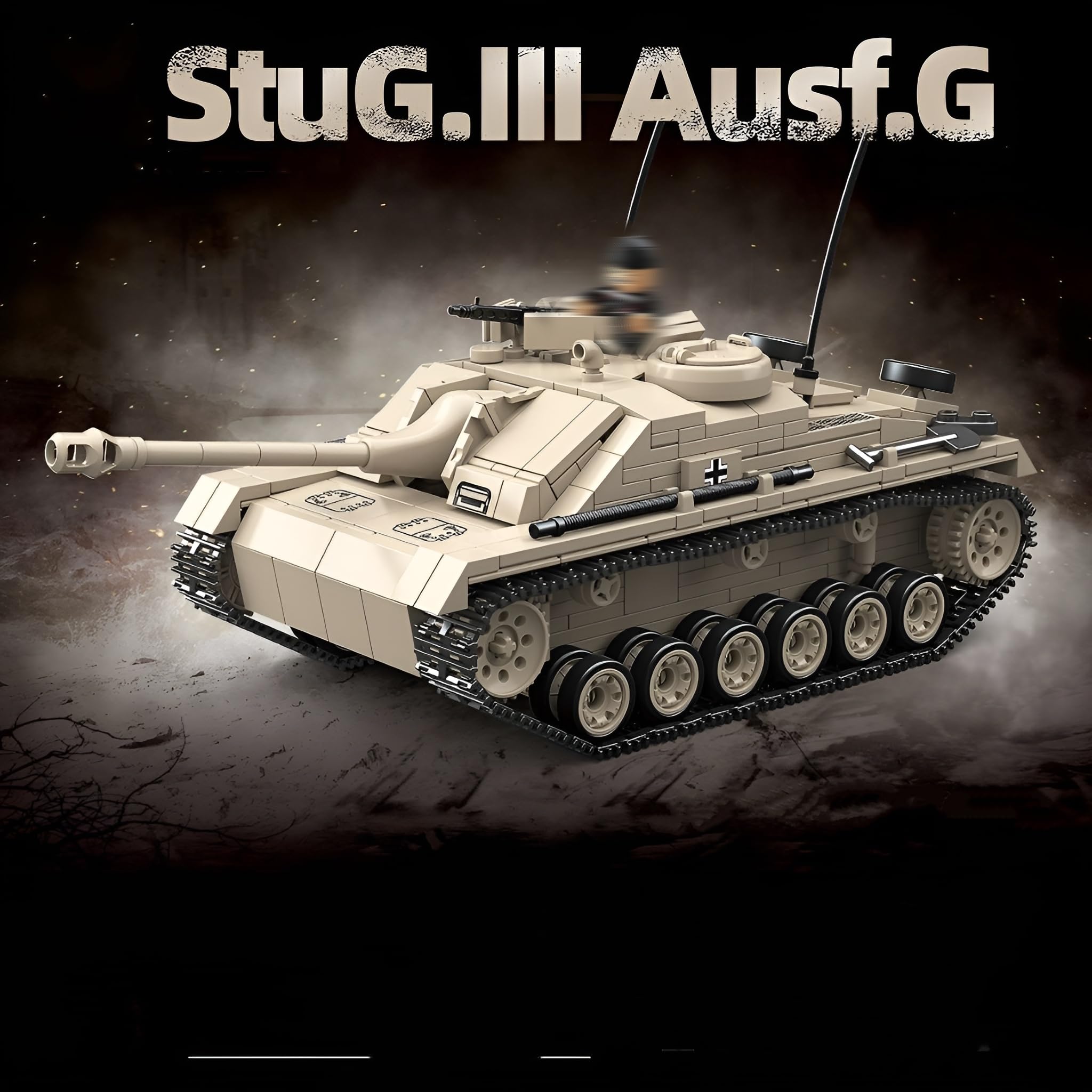 Technik Panzer Bausteine, StuG.III AUSF.G Panzer Klemmbausteine, WW2 Militär Gepanzertes Fahrzeug Bausatz Modell Spielzeug, Geschenke für Erwachsene und Militärfans, 940 Teile