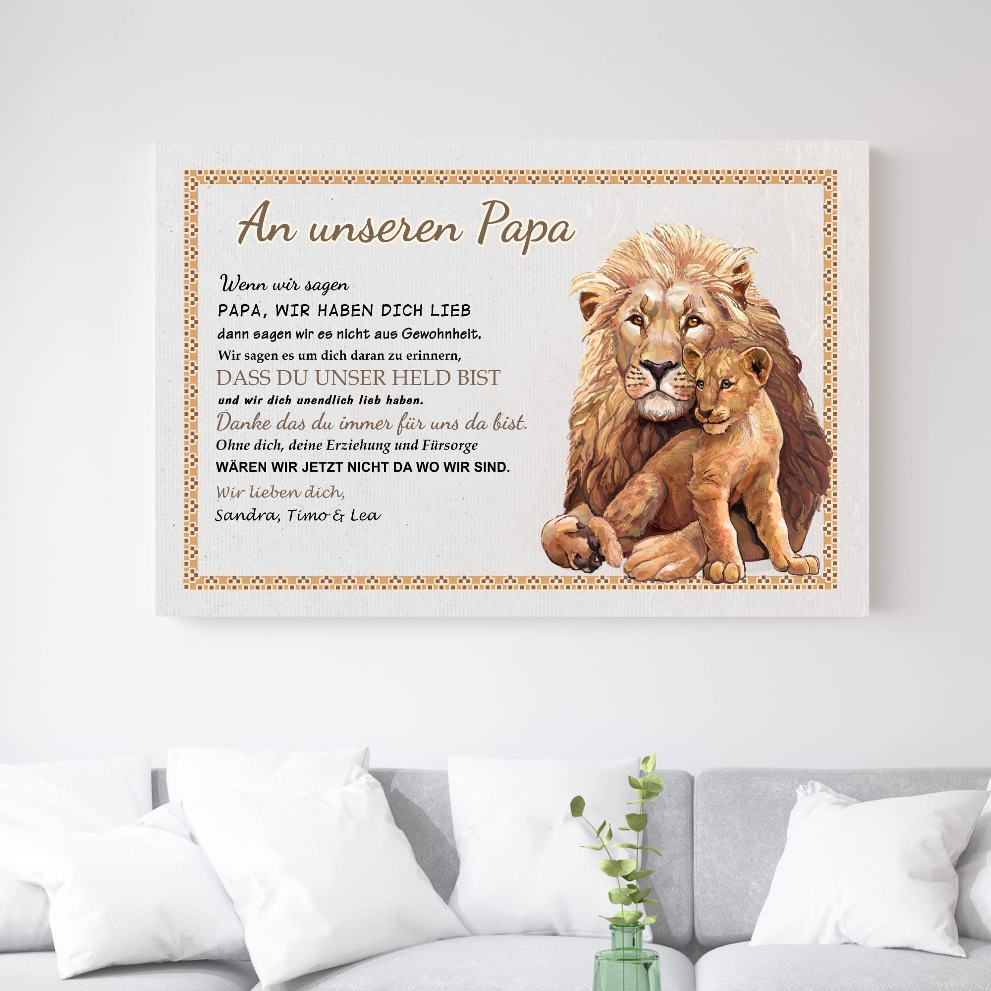Deutsam Tela personalizzata con scritta in lingua tedesca "An my Papa Leone Regalo per la festa del papà, San Valentino per papà compleanno