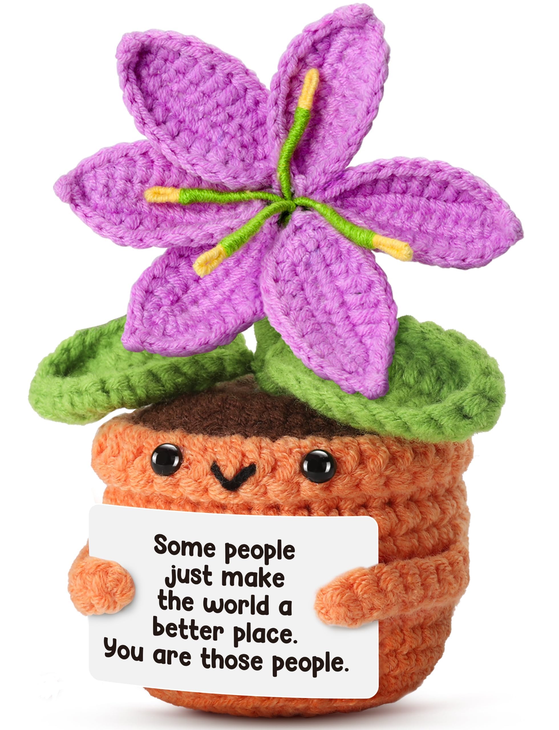 Positive Pocket Purple Lily Flower Doll, Funny Emotional Support Knitted Purple Lily Flower Toy with Positive Card, Woolen Crochet, Cheer Up Graduation Gift, Encouragement for Friends-image-21