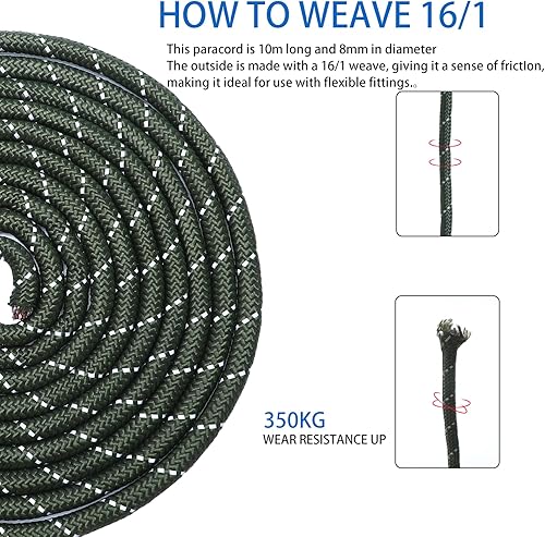 Miniatura 5 de Cuerda de paracaídas de 750 libras, 32 pulgadas, cuerda de supervivencia reflectante de 1/3 de grosor para tendedero, campamento, senderismo, equipo