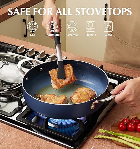 Miniatura 4 de KOCH SYSTEME CS Sartén para saltear de 12 pulgadas, sartén profunda de 5.5 cuartos de galón, sartén antiadherente de cerámica sin toxinas con tapa,