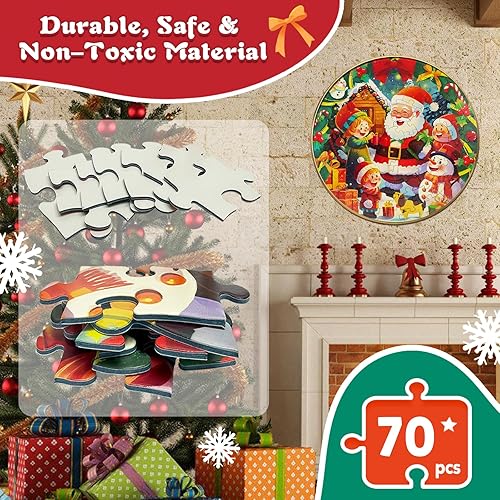 Miniatura 4 de Rompecabezas de Navidad de 70 piezas con Papá Noel y muñeco de nieve, rompecabezas grandes y redondos para niños de 4 a 8 años, 3 a 5 años en