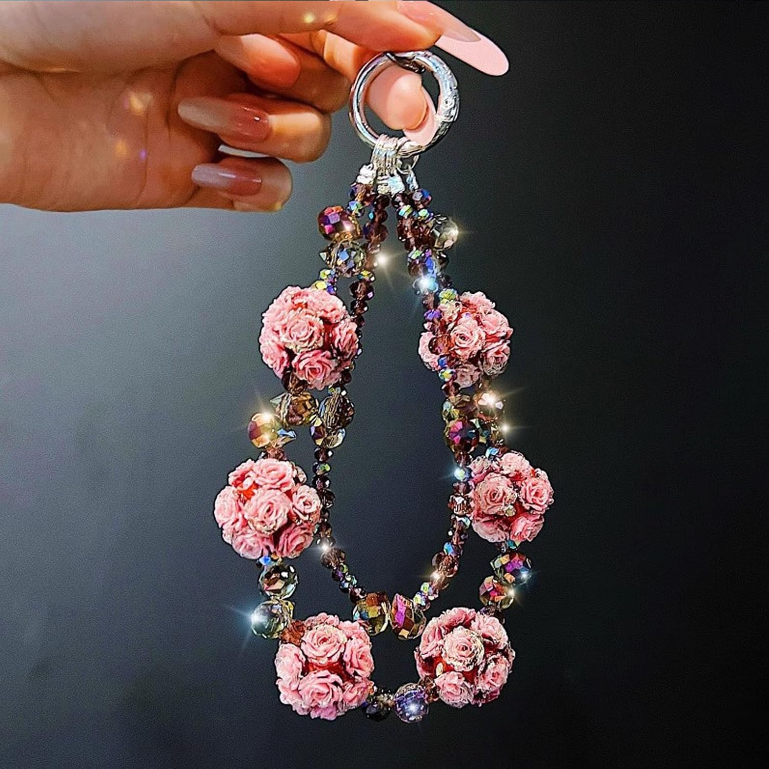 Rhinestone Bag Charm Chain Crystal Heart with Tassel Bow Beads Purse Chains Decorative Handbag for Tote Charms