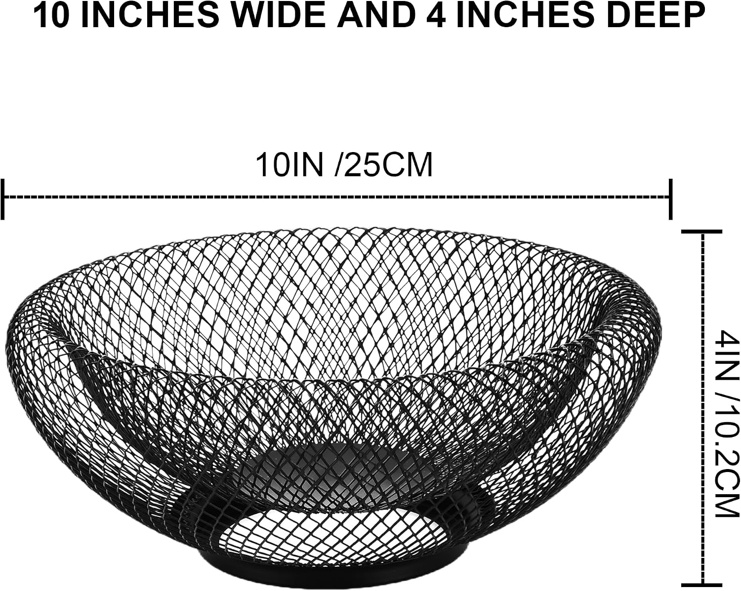 Mesh Fruit Basket for Kitchen Counter, 10" Large Metal Wire Fruit Bowl with 360° Airflow, Decorative Countertop Organizer for Fruits Vegetables Snacks, Modern Farmhouse Home Decor Gift (Black)