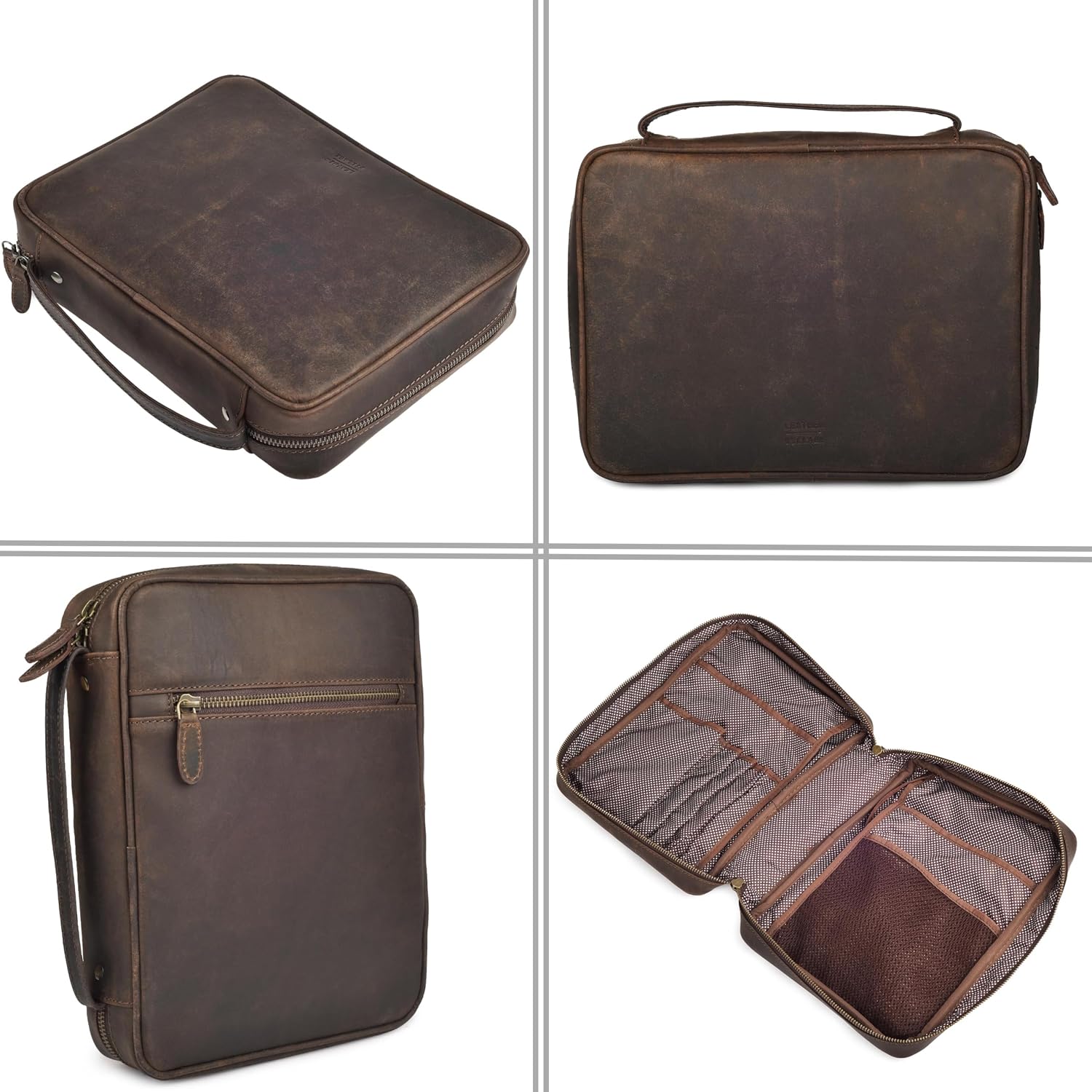 LEATHER VILLAGE Genuine Leather Bible Cover with Zipper for Men & Women - Large Bible Case Carrying Bag Book Cover & Organizer with Handle and Pockets - Leather Bible Covers for Church Study - Brown