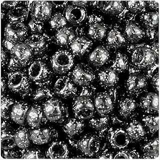 BeadTin Jet Sparkle 9mm Barrel Pony Beads (500pc)