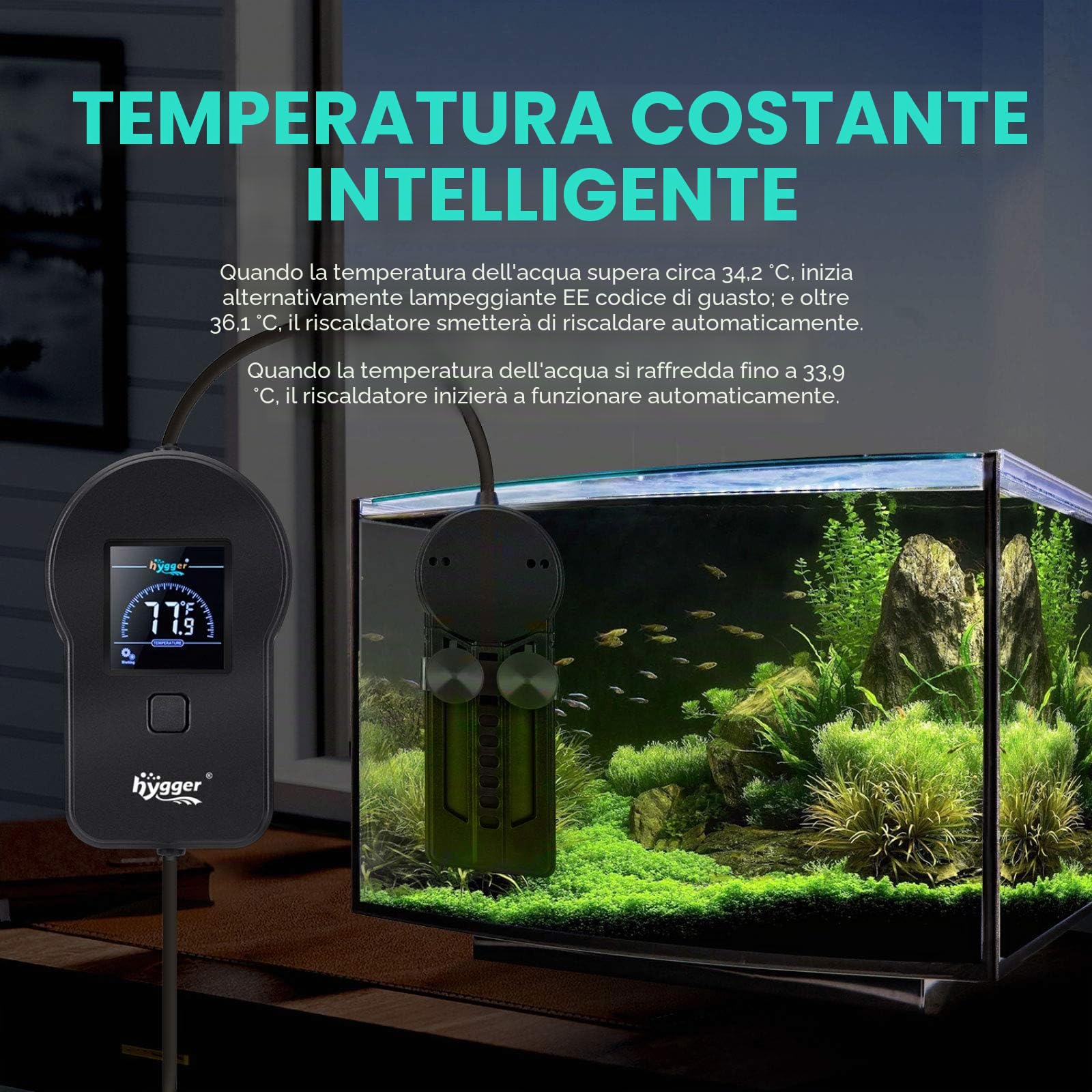 hygger Riscaldatore acquario, 500 W, 800 W, scaldabagno subacqueo, con regolatore di temperatura digitale a LED, riscaldamento rapido per 60 ~ 180 galloni per acqua salata e dolce