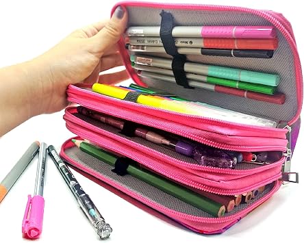 Limmy Pencil Case White Cat Kawai Organizer Pencil Case Vegan Leather Three Compartment Pen Holder