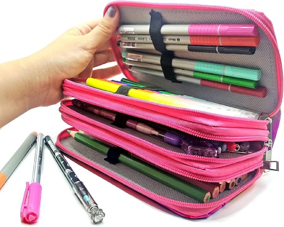 Limmy Pencil Case White Cat Kawai Organizer Pencil Case Vegan Leather Three Compartment Pen Holder