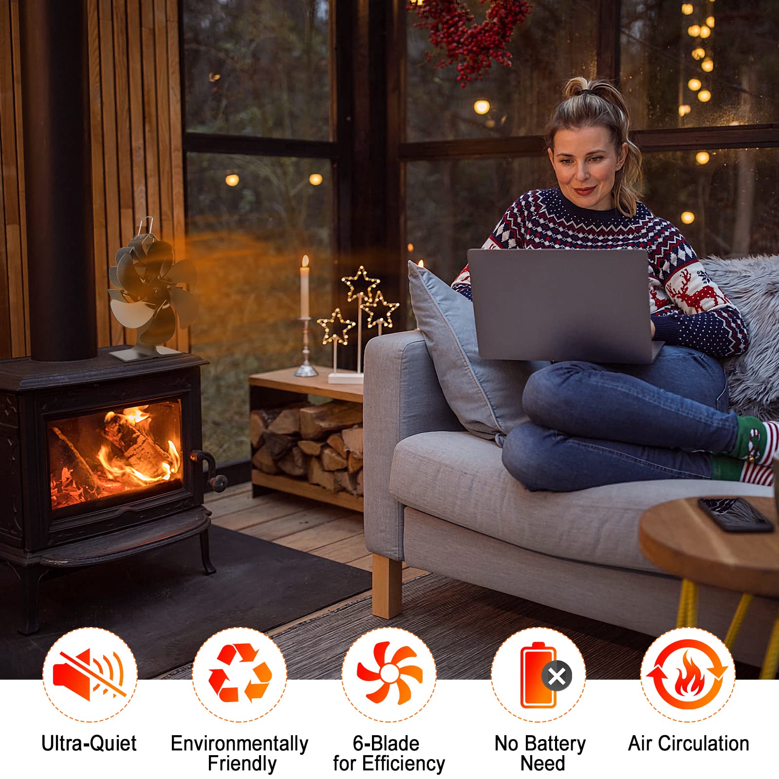 Hanaoyo Wood Stove Fan, 6 Blades Wood Stove Fan Heat Powered, Fireplace Fan  with Magnetic Thermometer, Wood Stove Accessories, Non Electric Fan for Wood/Gas/Log  Burner Stove : Amazon.ca: Tools u0026 Home Improvement