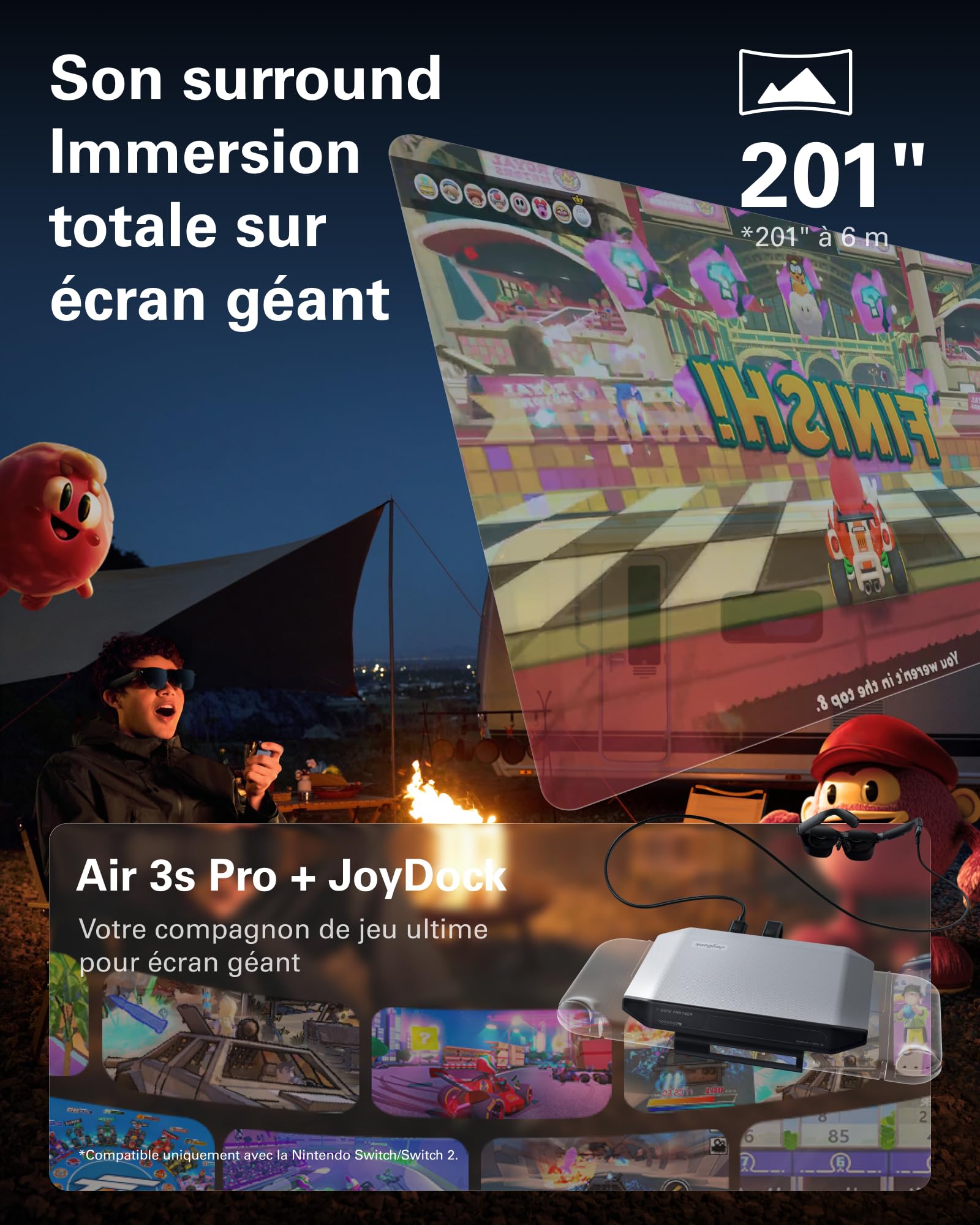 RayNeo Air 3s Pro Lunettes AR/XR - Affichage vidéo 201'' 1200 Nits 120Hz HueView 2.0, Lunettes de Jeu intelligentes pour iPhone 17,16,15/Android/Mac 2/PS5/SteamDeck