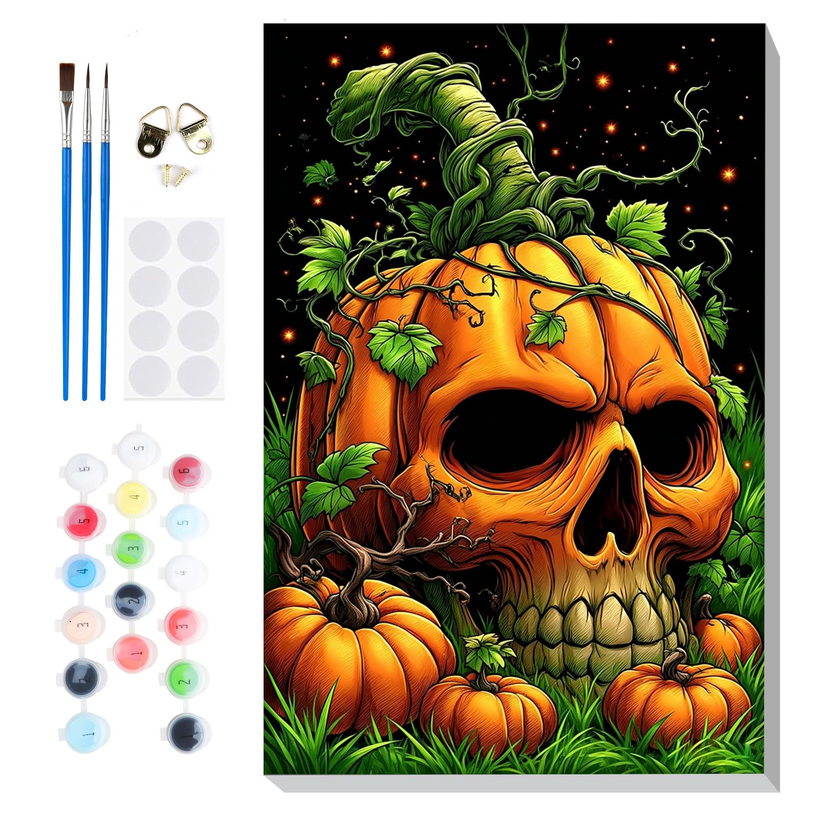 Lxmsja Halloween Framed Paint by Numbers for Adults Beginners, Skeleton Pumpkin Painting by Numbers on Canvas, DIY Acrylic Gothic Painting Art and Crafts Kit Gifts for Home Wall Decor, 8x12in