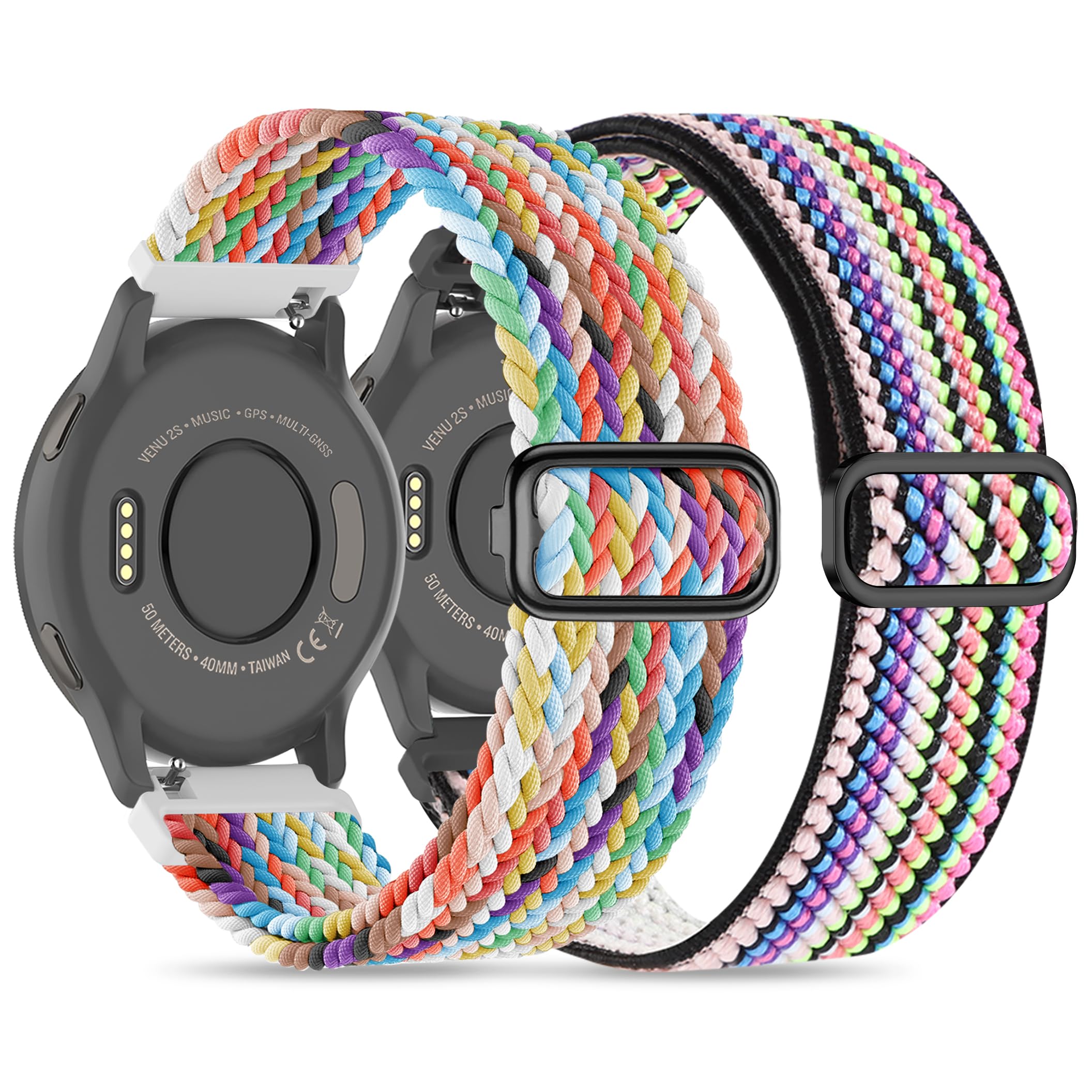 Laband 18mm Braided Stretchy Nylon Watch Band Compatible with Garmin Venu 2S/Venu 3S/Venu 4 41mm/Vivoactive 4S/Vivomove 3S/Forerunner 255S/Forerunner 265S,Quick Release Loop Soft Strap for Women Men