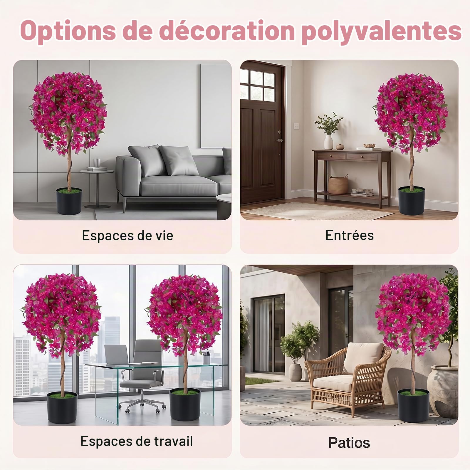 LIFEZEAL Lot de 2 Arbres Artificiels Bougainvilliers 130CM