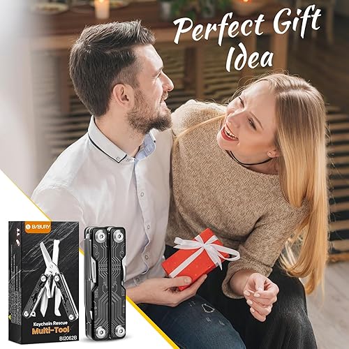 Miniatura 8 de BIBURY Mini llavero multiherramienta Tijeras B12062B, 9 en 1 multiherramienta EDC con destornillador, abrebotellas, cuchillo de bolsillo, resorte,