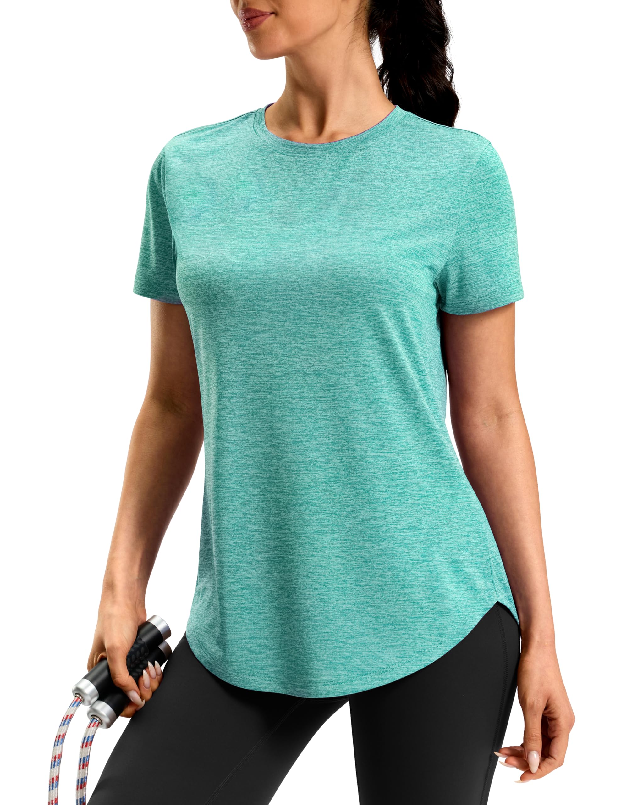Women's Workout Shirts Bum-Covering Length Lightweight Short Sleeve Dry Fit Athletic Hiking Running Summer Tops for Women — view 20