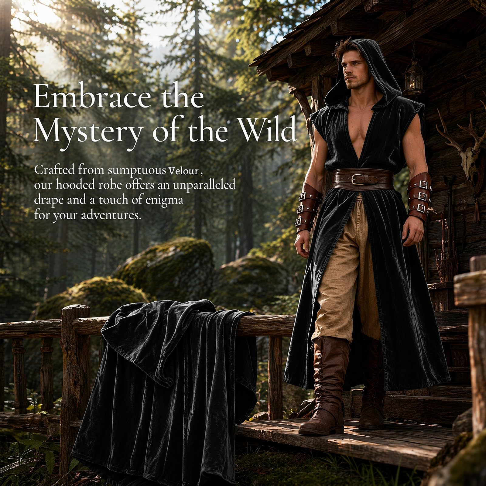 Mittelalterliche Kapuzenweste Herren Ärmelloser Umhang Renaissance Tabard Ärmellos Tunika Umhang Wikinger Kostüm Halloween Assassin Cosplay Gothic Wikinger Piraten Cosplay Kostüm