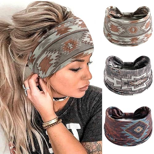 FULZTEY Diademas bohemias para mujer, bandas anchas para la cabeza, con estampado floral, grandes nudos africanos, elásticos, deportivos, yoga,