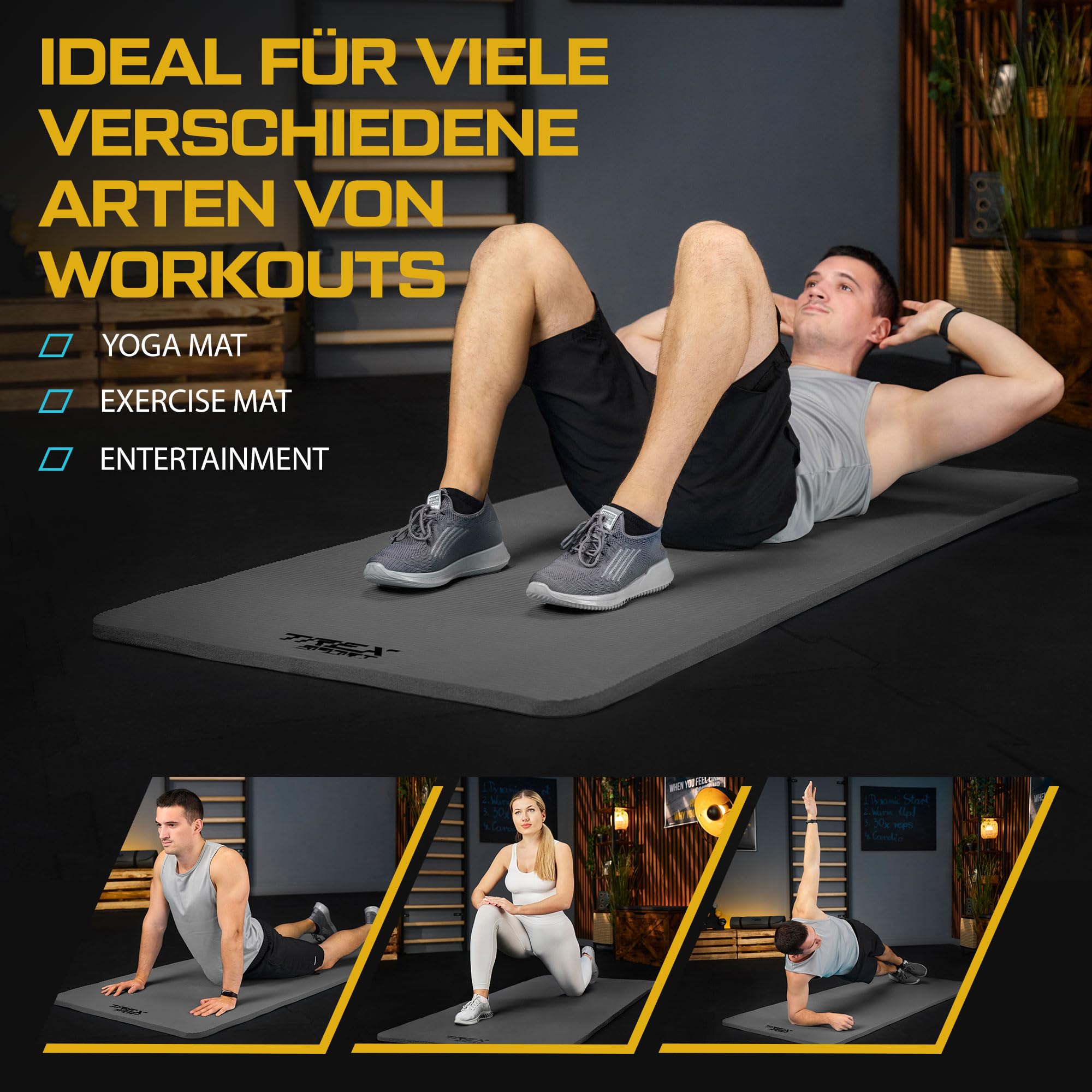 TREX SPORT Gymnastikmatte 2cm extra dick Fitnessmatte Sportmatte 190x80x2cm | NBR Yogamatte Pilates, Trainingsmatte rutschfest, wasserdicht, weich