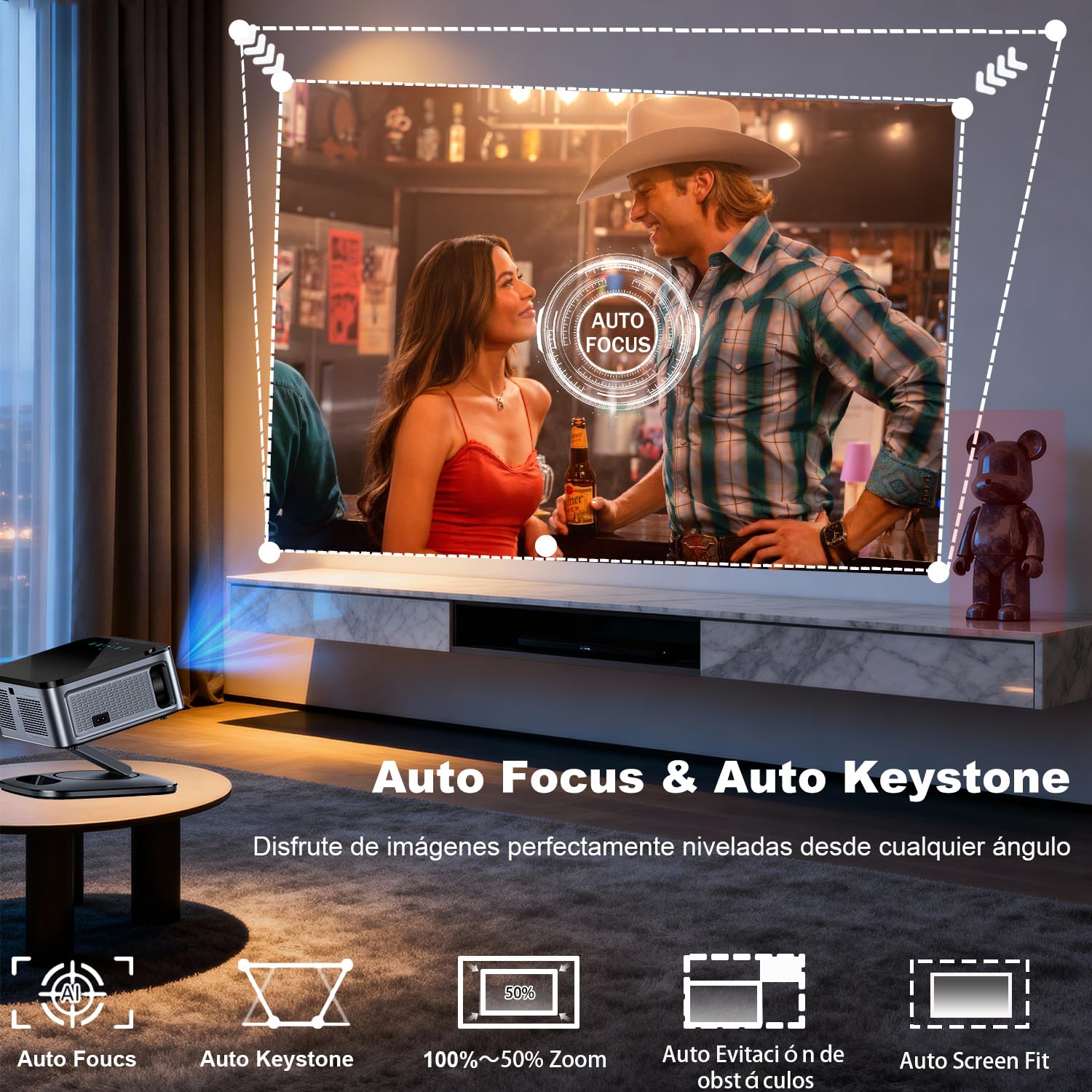 Videoprojecteur【LIC Off Google TV/1500 ANSI/Rotation 360°】 XIWBSY 2026 Projecteur Video Contrôle Vocal, Auto Focus/Keystone, Retroprojecteur 4K Supporté 38000 Lumen, Projector Bluetooth Home Cinéma