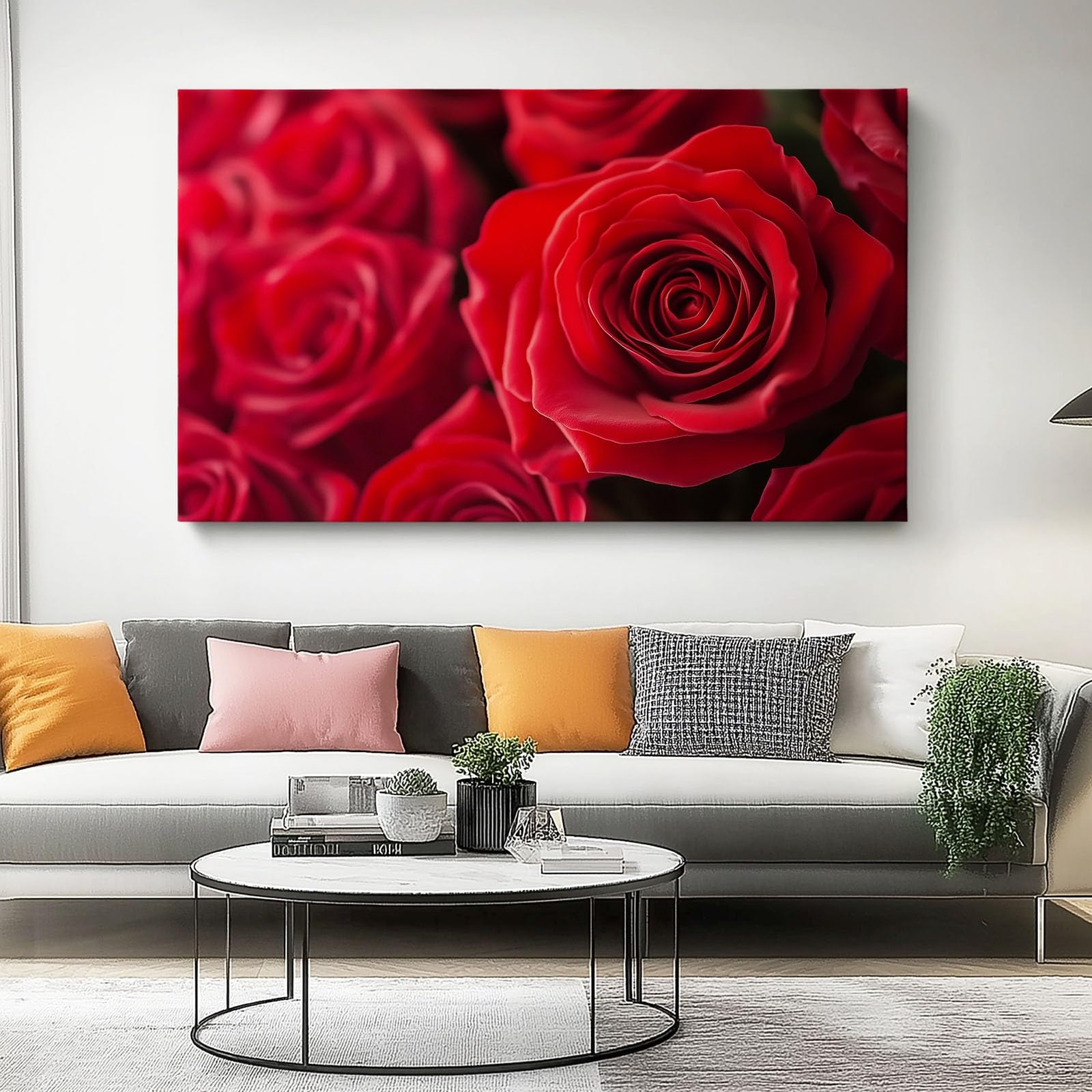 Bilder auf Leinwand Moderne Romantische Rote Rosen, Leinwandbild Ohne Rahmen 60 x 40 cm Wandbilder Dekoration Wohnzimmer Schlafzimmer Küche Deko Klein Wanddeko Bild Wand Kunstdruck Rot