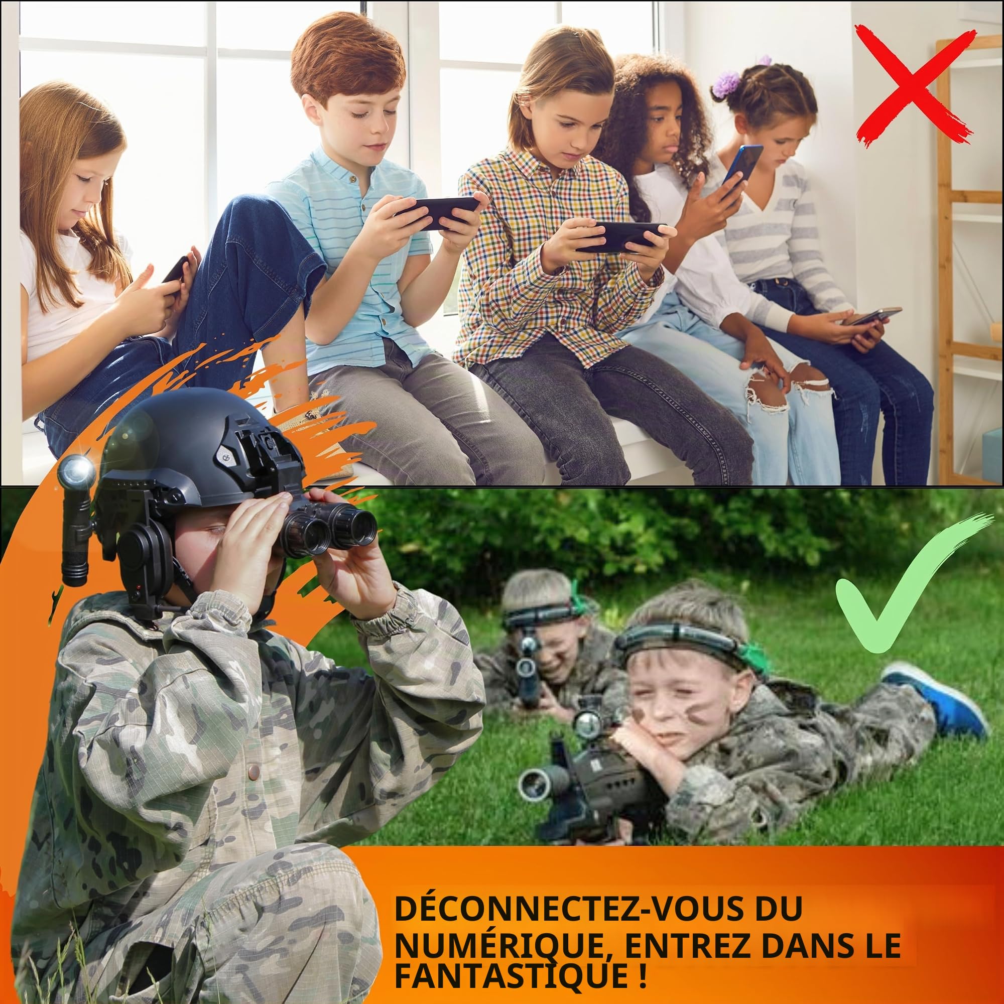 Ensemble de soldat de police pour enfants avec casque SWAT comprenant une lampe torche amovible, une lunette LED mégaphone, un pistolet à fléchettes et 4 jumelles, pour des heures de plaisir