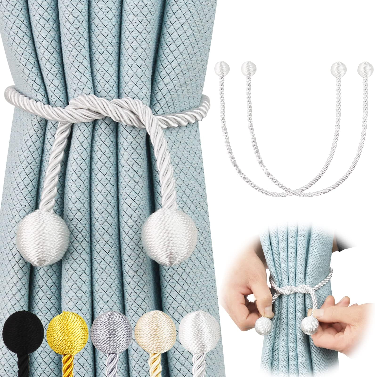 6 Pack Curtain Tiebacks Elegant Decorative Curtain Tie Backs Rope Curtain Holders for Drapes Window Treatment Holdbacks for Drapes or Curtains, White