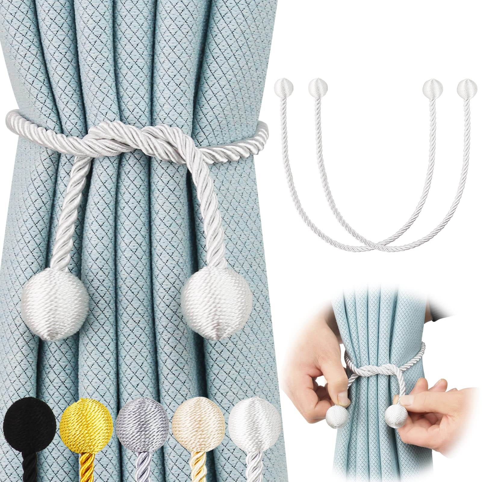 2 Pack Curtain Tiebacks Elegant Decorative Curtain Tie Backs Rope Curtain Holders for Drapes Window Treatment Holdbacks for Drapes or Curtains, White