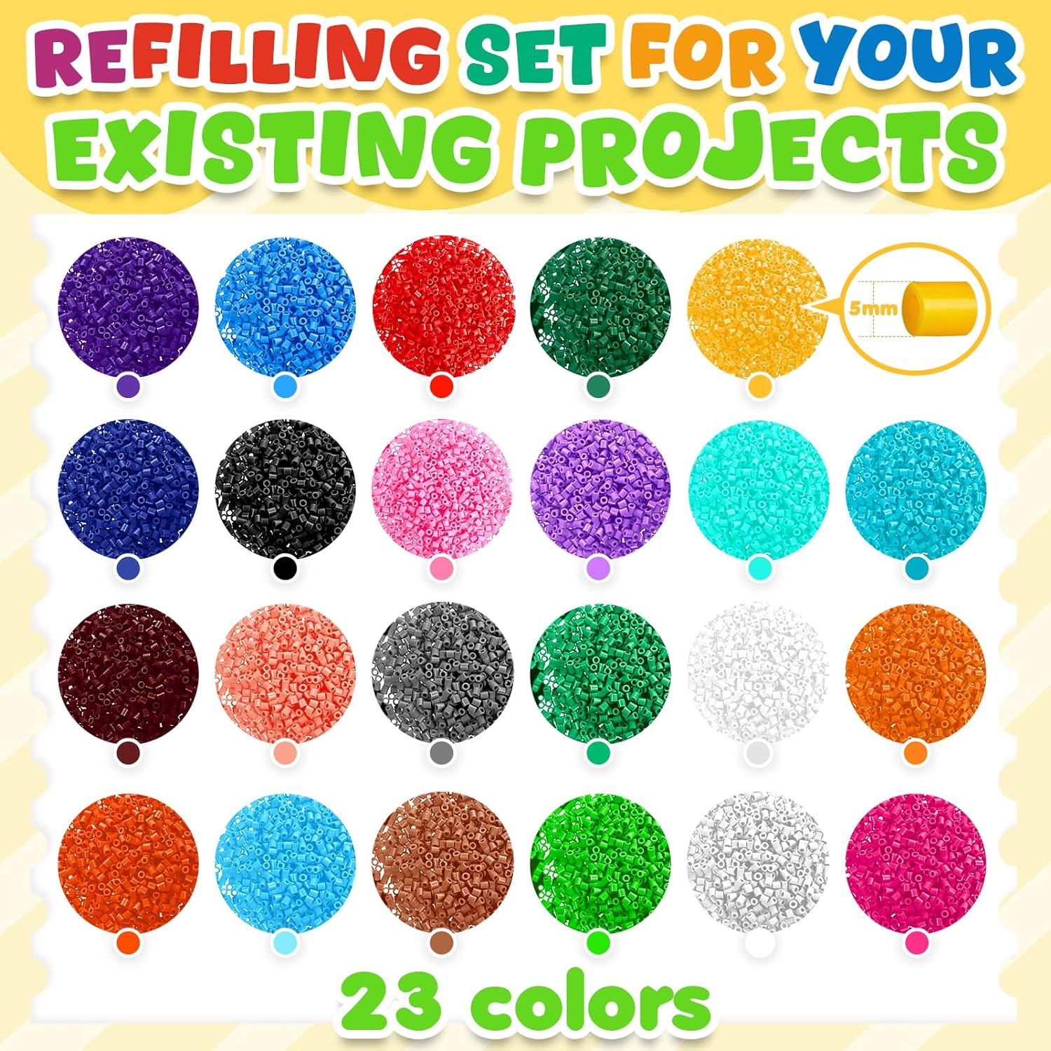 FUNZBO 23000+ 5mm Fuse Beads Kit - 23 Colors Refill Set with 3 Pegboards and 6 Patterns, Beads Crafts for Kids, Arts and Crafts Project, Toys Gifts for Girls and Boys Aged 5+ Years Old Gifts - Image 3