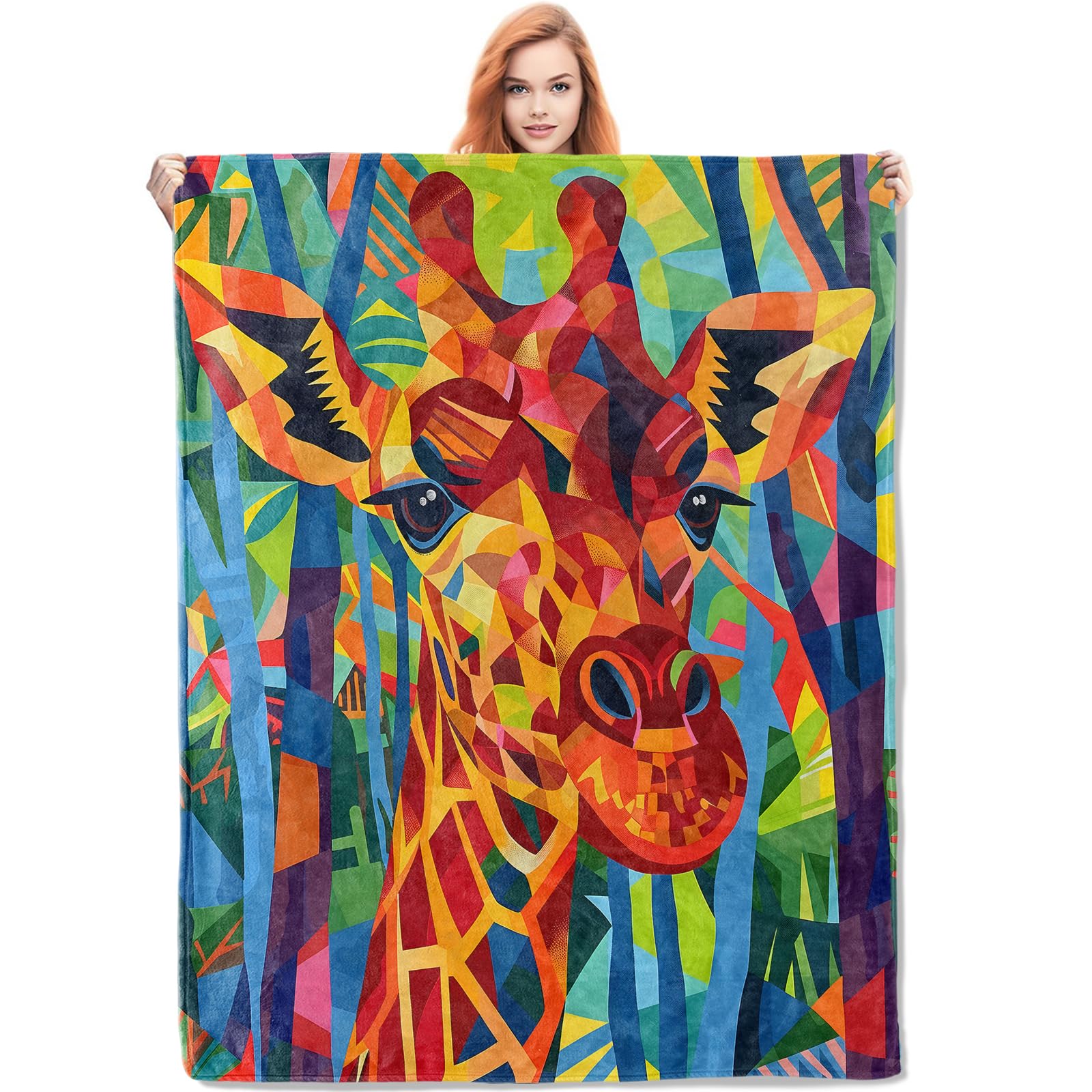 Couverture artistique girafe pour vos soirées cocooning sur le canapé ou en voyage