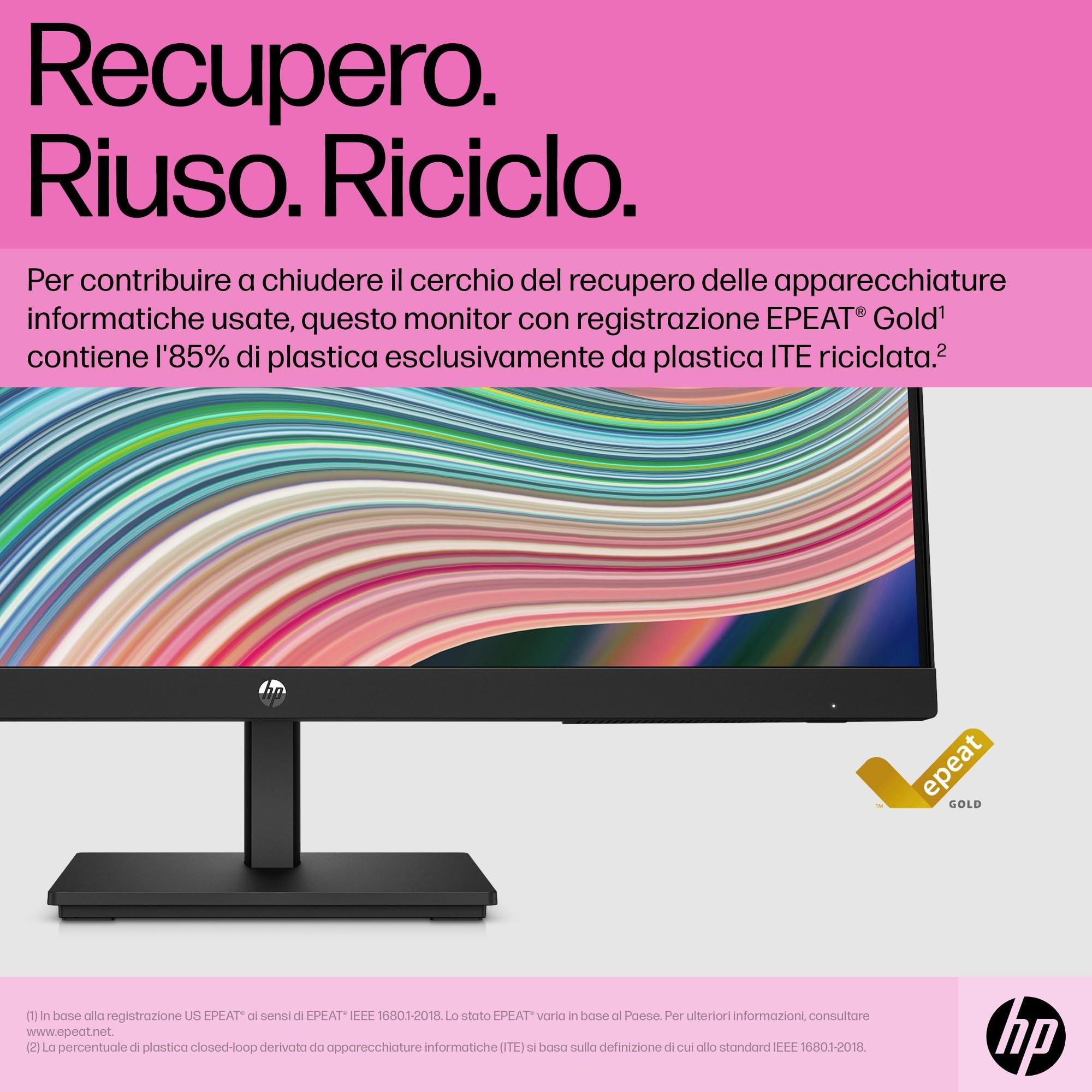 HP V24iE G5 Monitor Full HD da 24" (1920 x 1080, 75 Hz, 5 ms, IPS, 16:9), AMD FreeSync, luce blu bassa, HDMI, VGA, DisplayPort, Joypad OSD, antiriflesso, inclinazione regolabile, nero