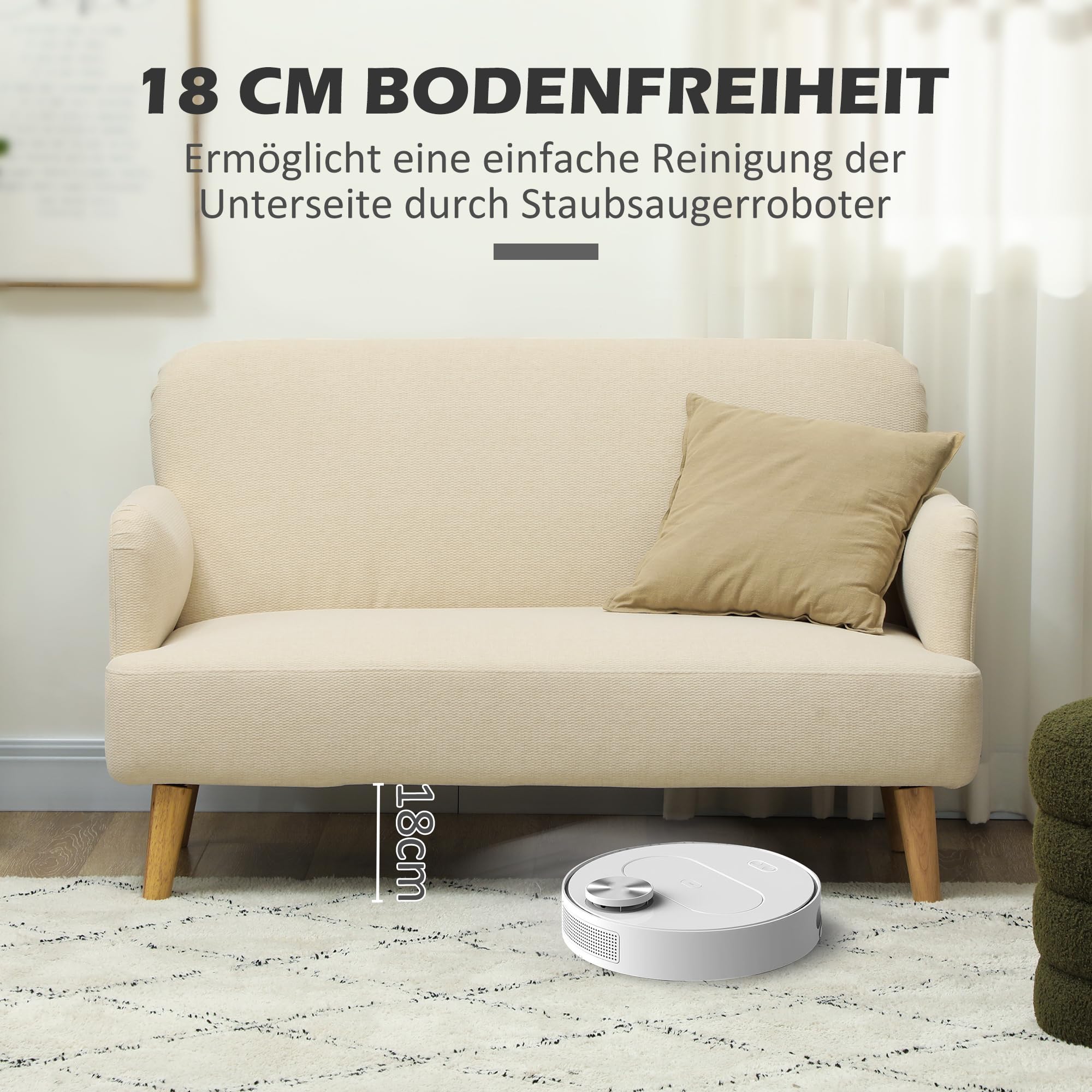 HOMCOM 2 Sitzer Sofa Kleines Sofa Holzbeine 130 x 74 x 79 cm Cremeweiß