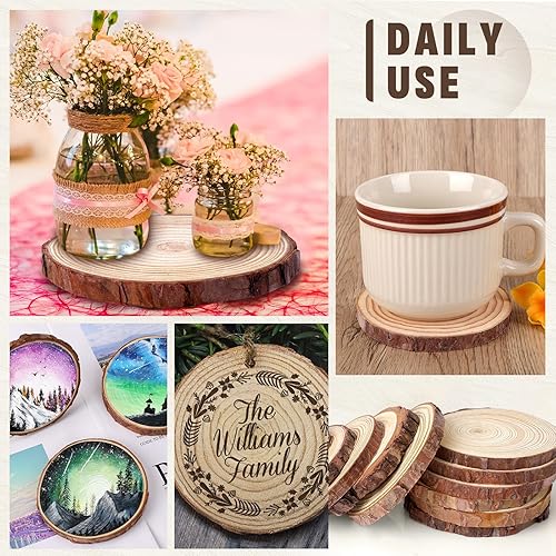 Miniatura 4 de FUMILE Rebanadas de madera natural sin terminar de 3.5-4 pulgadas, 10 piezas de discos redondos de madera con corteza de árbol, rondas de madera