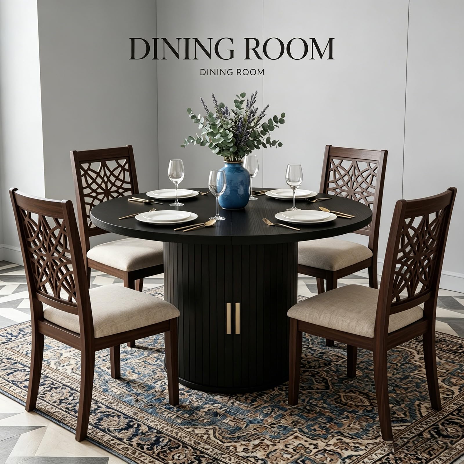 Tavolo da pranzo rotondo allungabile, tavolo da pranzo metà secolo con base a piedistallo, posti 4-6, per piccoli spazi/cucina