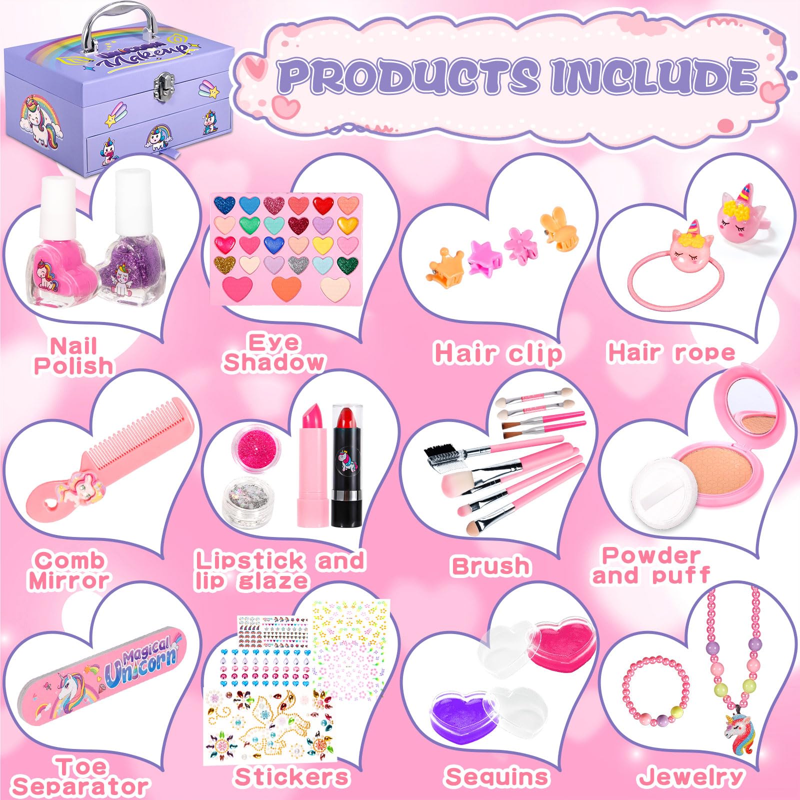 Kinderschminke Schminkkoffer Mädchen Schminke Kinder - 68pcs Waschbar Schminke Kinder Make Up Set Mädchen Spielzeug Weihnachts Geburtstags Geschenke für 4 5 6 7 8 9 10 11 12 Jahre