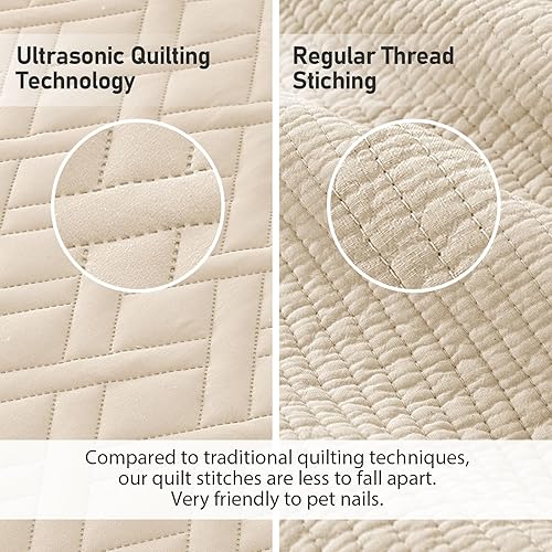 Miniatura 4 de Qucover Colcha de tamaño California King, 3 piezas de acolchado ultrasónico de microfibra suave de 120 x 118 pulgadas, colcha King extragrande de