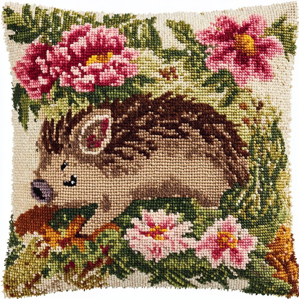 AxiangziK Latch Hook Needlecraft Pillow Kit,Wild Boar and Flowers