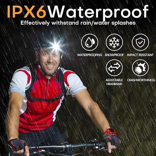 Miniatura 7 de Linterna frontal LED recargable, 2980 lm, lámpara de cabeza súper brillante con 9 modos y IPX6 impermeable zoomable para frente, faros delanteros