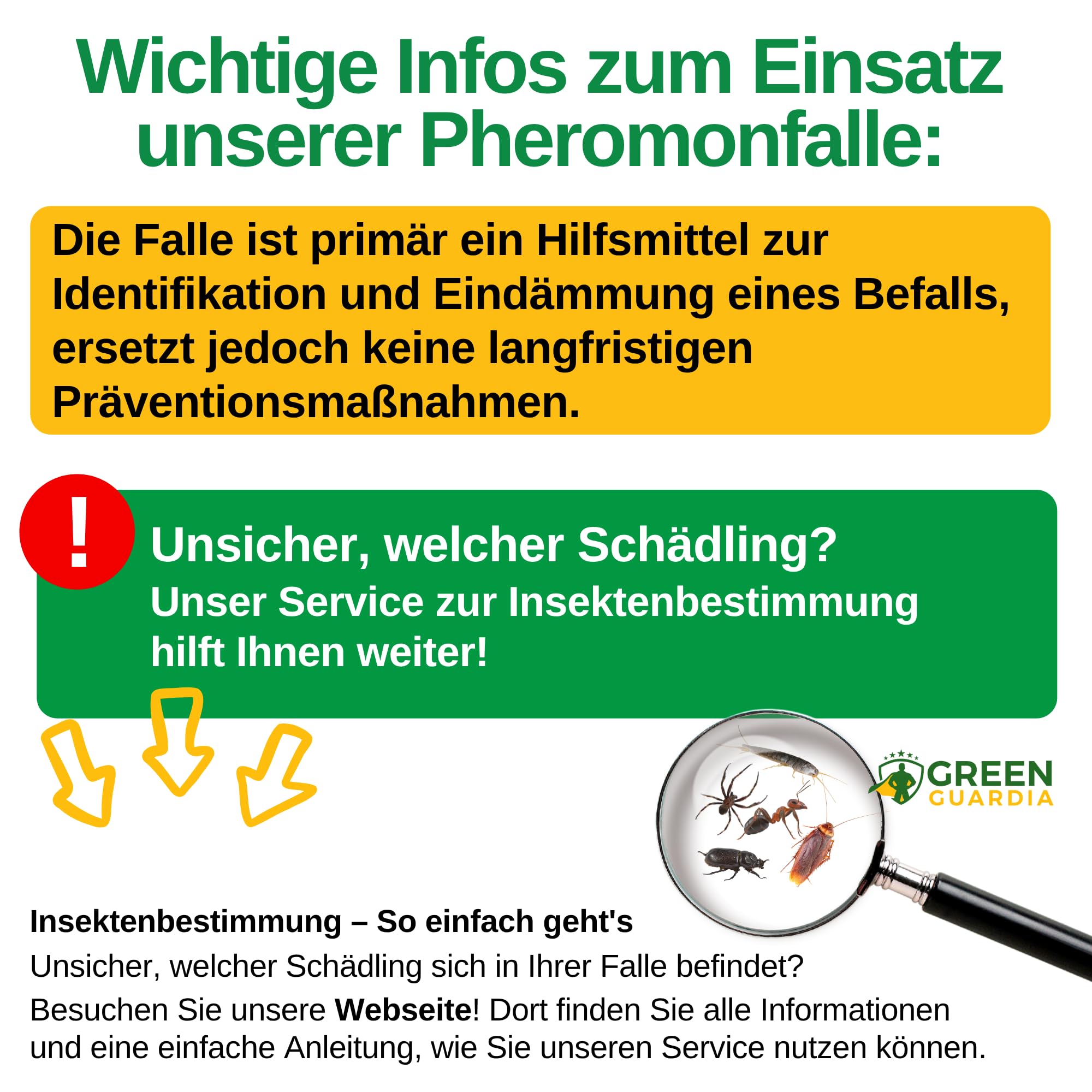GREEN GUARDIA Kellerasseln Falle mit Pheromon-Lockstoff - 10x Fallen - umweltfreundlich Ungeziefer bekämpfen, Chemiefreie Pheromonfalle mit austauschbaren Klebeflächen, giftfrei und geruchsneutral