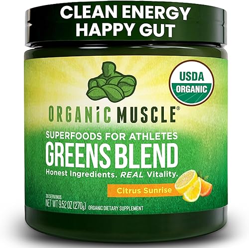 Miniatura 9 de Organic Muscle Super Greens Polvo orgánico superalimento en polvo con probióticos, espirulina, clorella y matcha, sin OMG, 30 porciones