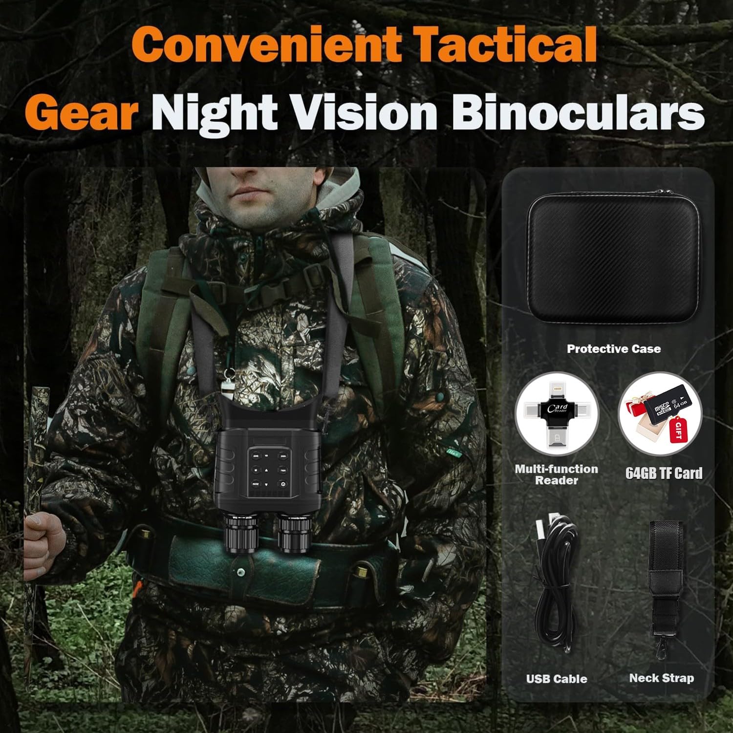 Nachtsichtgerät, 20X Optischer & 4X Digitales Zoom 1640ft Erkennungsweite Wasserdichtes Hochempfindlicher CMOS-Sensor 850nm Infrarot-Nachtsichtbrille für Erwachsene, Jagd Camping Überwachung