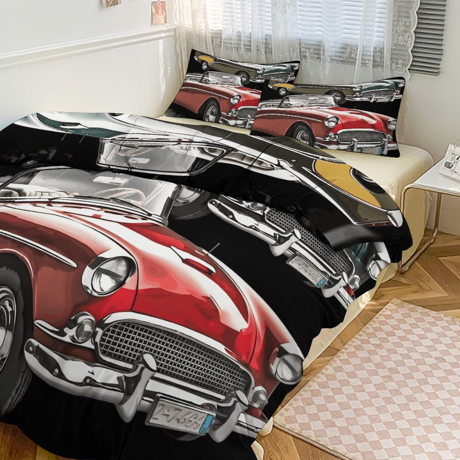 Housse de couette 200x228 cm douce et respirante avec ses 2 taies d'oreiller de style rétro