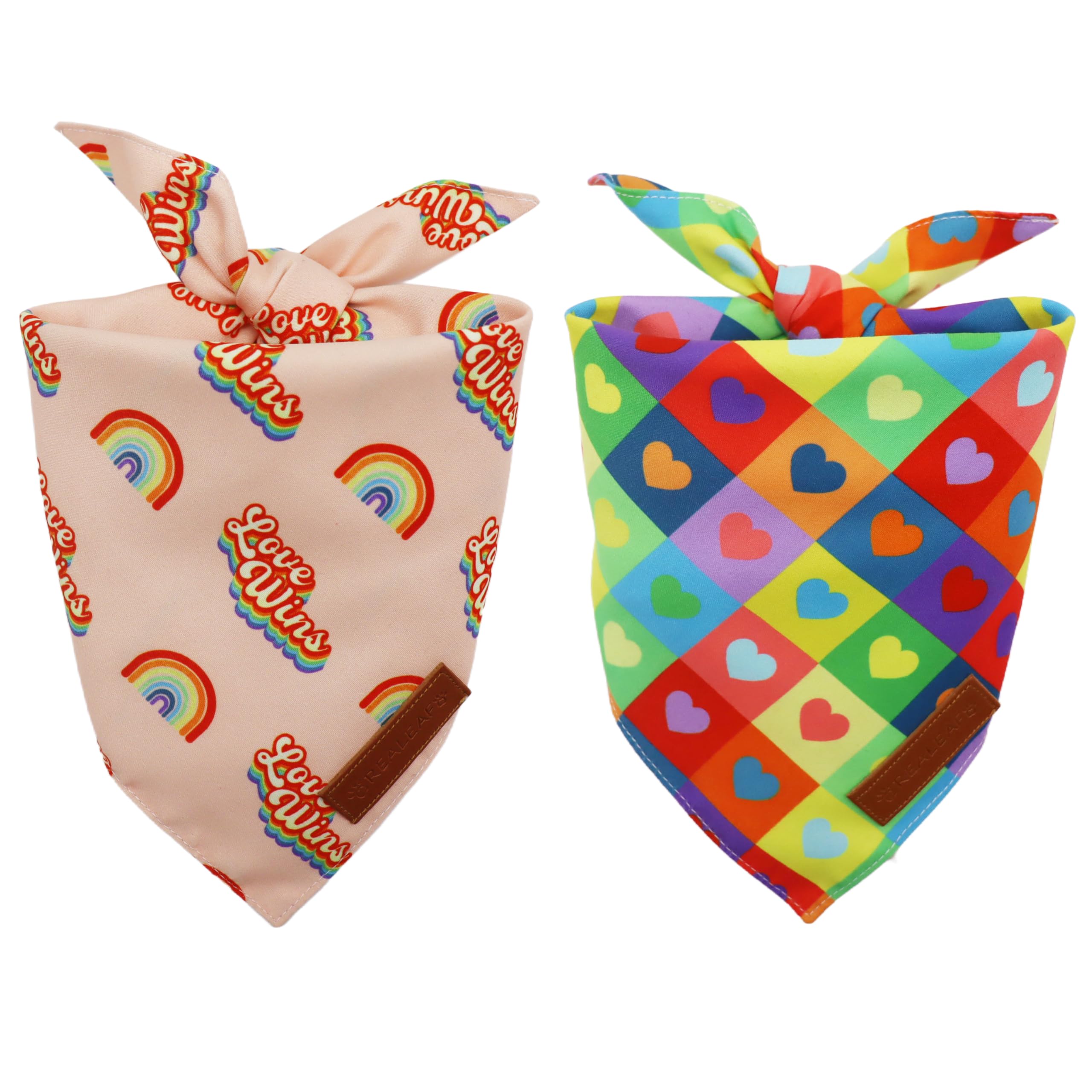 Realeaf Pride Dog Bandanas 2 Pack, LGBT Rainbow Scarves Bibs for Dogs, Premium Durable Fabric, Triangle Reversible Bandana for Small Medium Large and Extra Large Dogs Pets (Large)