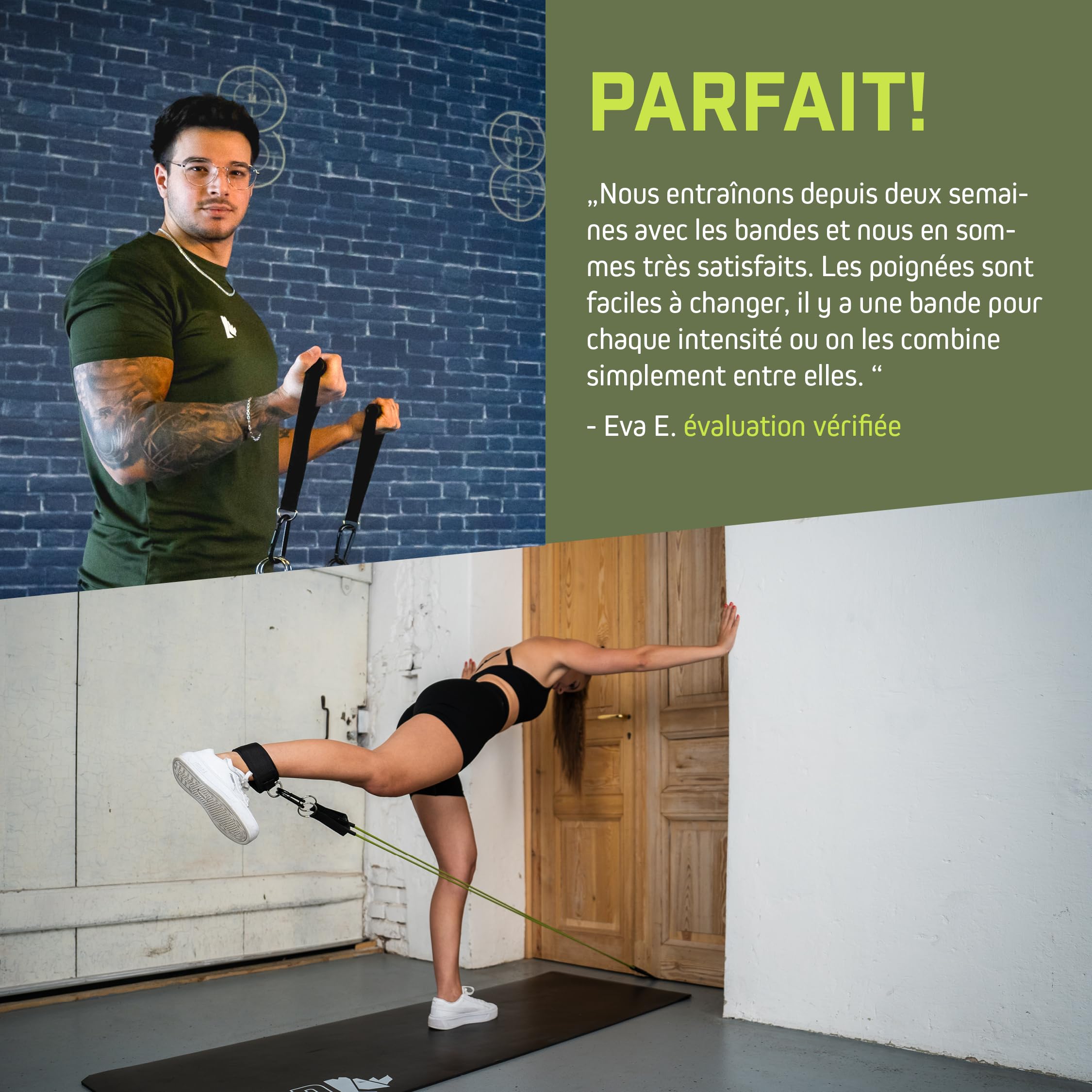 Wild Instincts® Premium Bandes de Résistance Set pour Ton Entraînement à la Maison/Élastiques Musculation avec Poignées, Ancre de Porte et Boucles de Pied + Sac/Bande Musculation Set